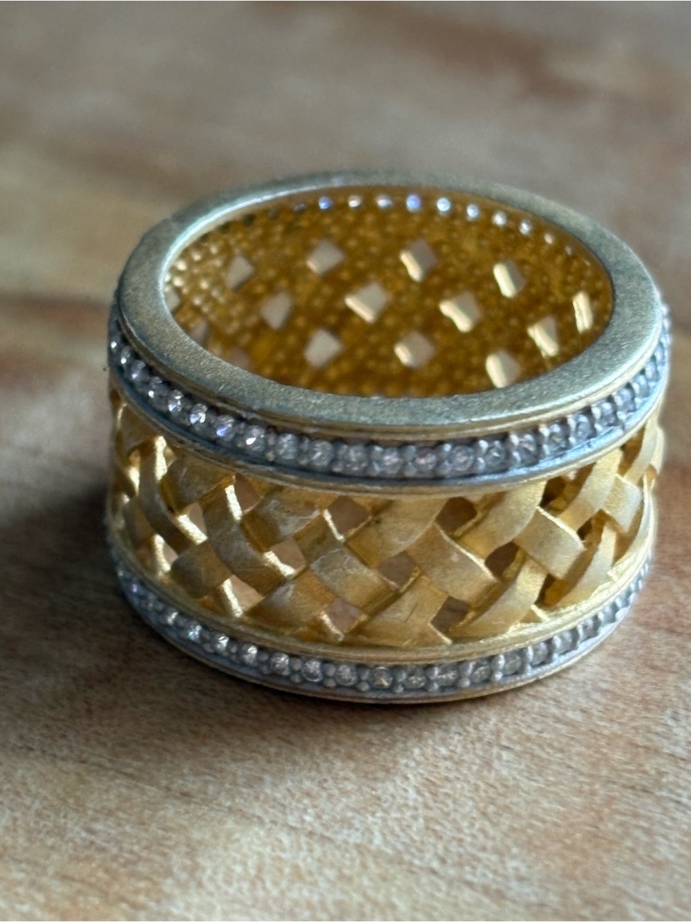Freida Rothman Gold over 925 Sterling Cigar Band Ring with Pavé CZ size 7